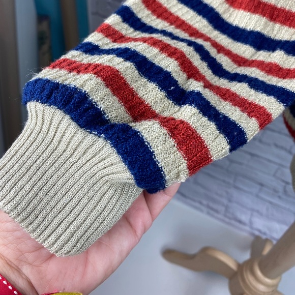 70s VTG V Neck Blue & Red Striped Sweater Size M - Picture 3 of 8